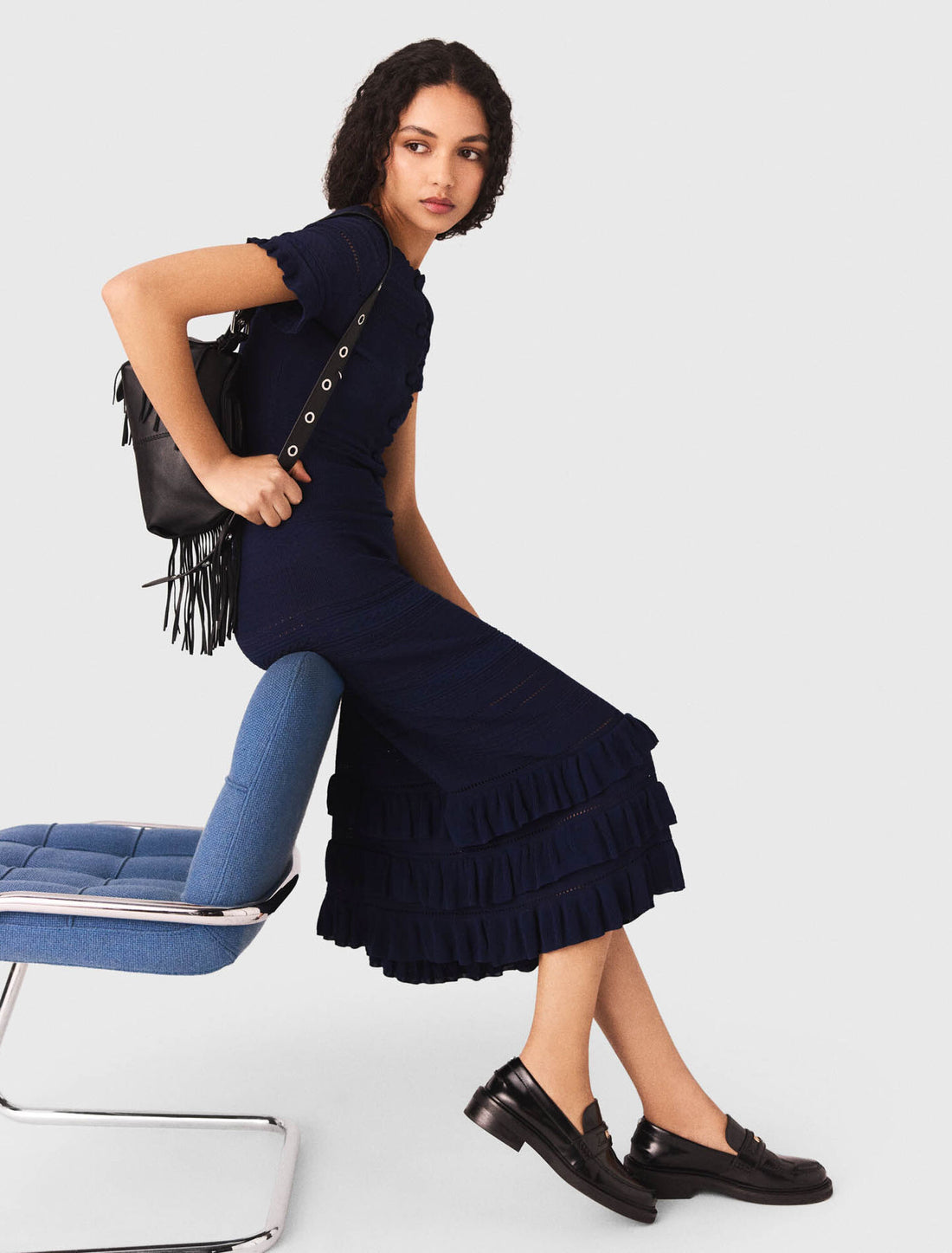 Vestido largo de punto con volantes