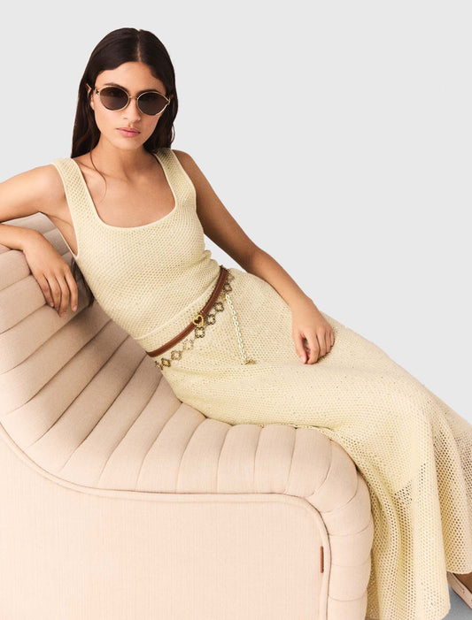 Vestido largo de punto con strass