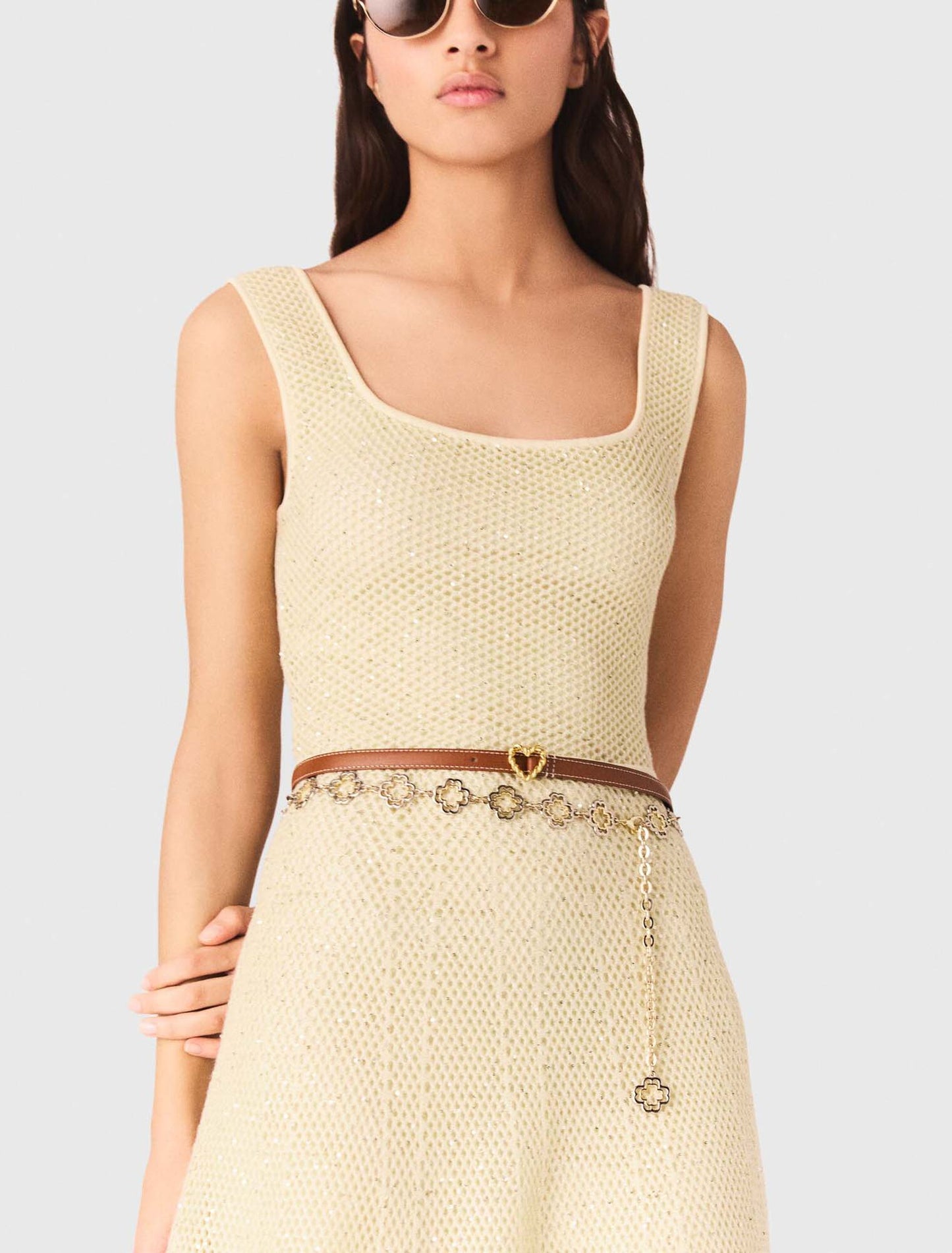 Vestido largo de punto con strass