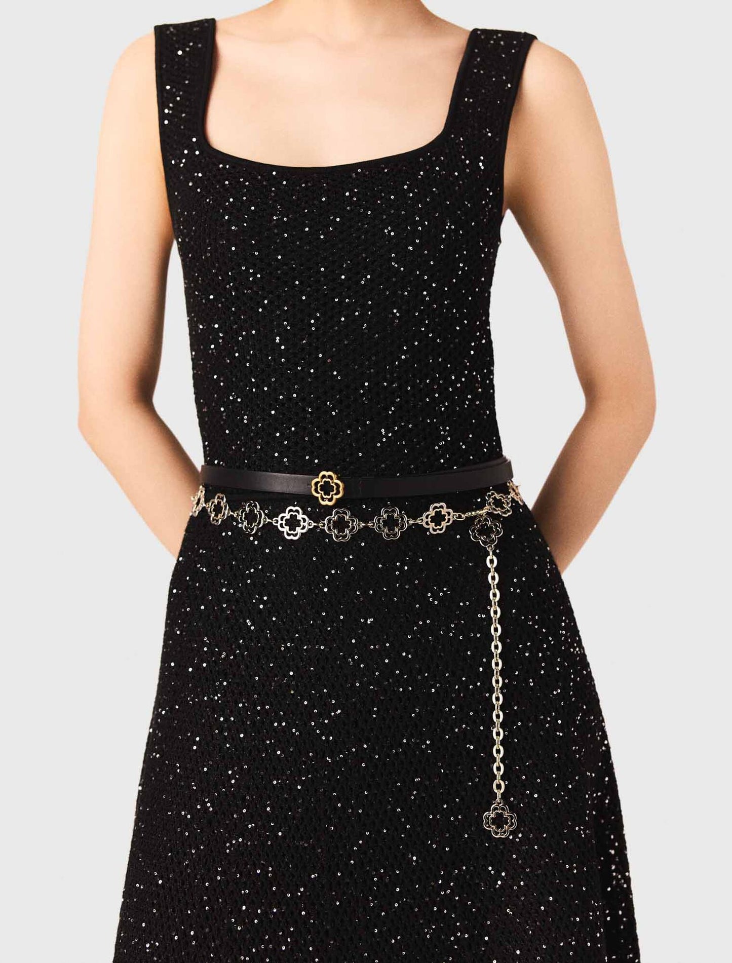Vestido largo de punto con strass