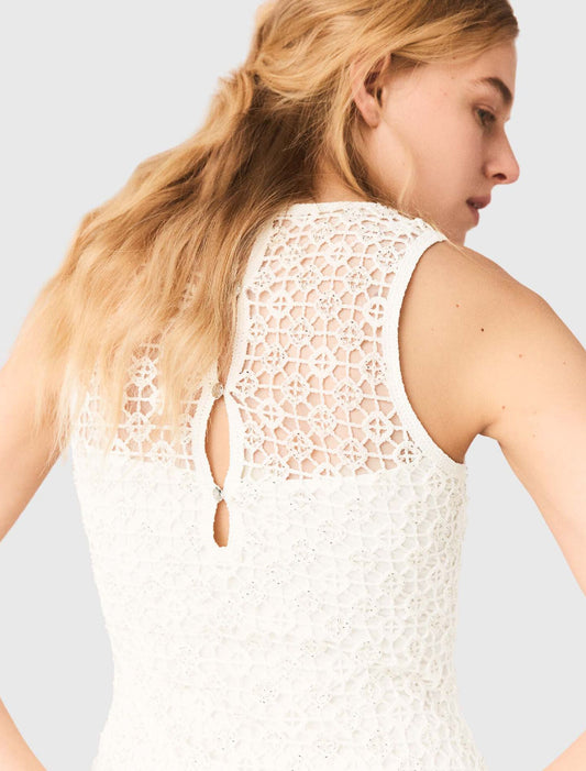 Vestido largo de ganchillo y strass