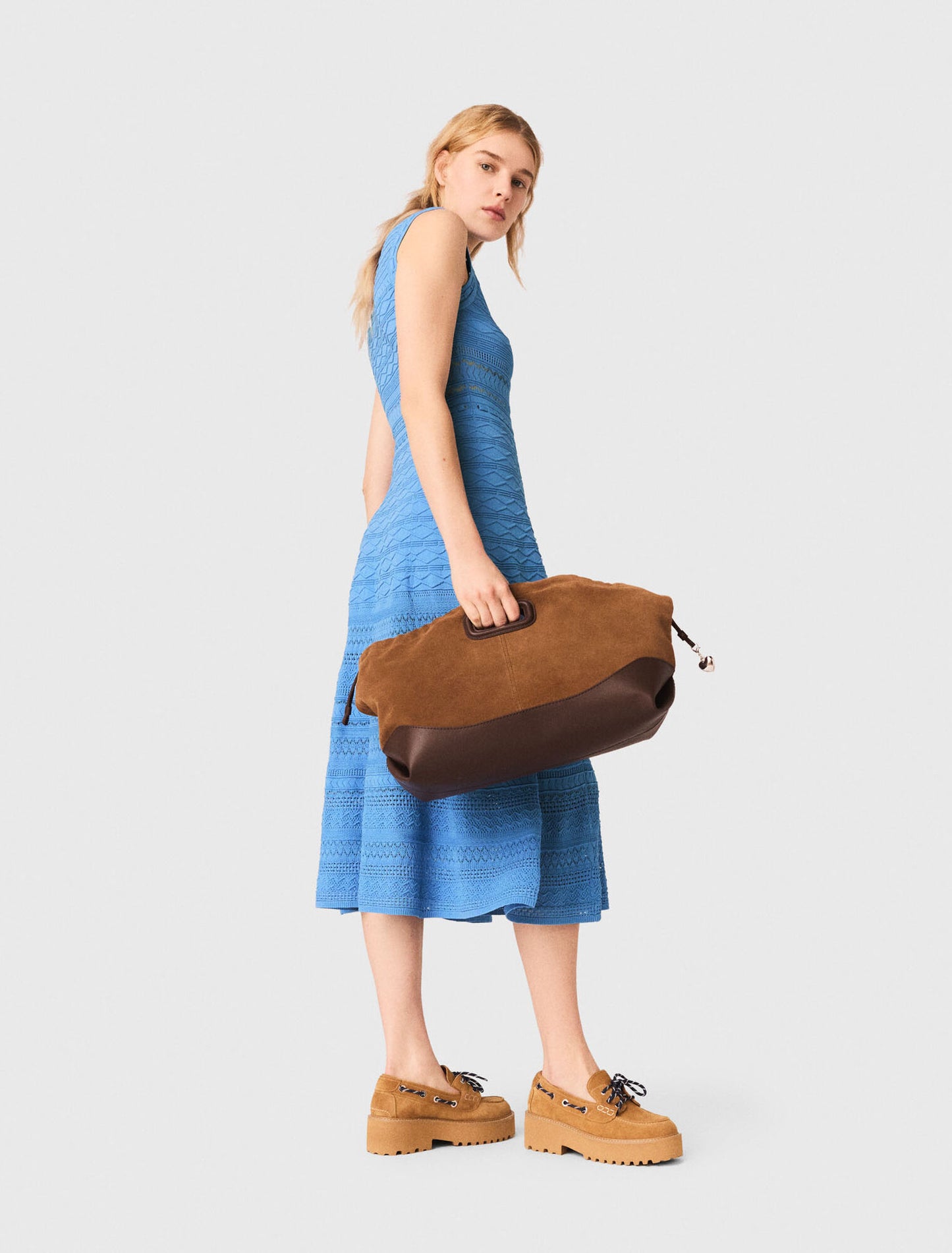 Vestido largo de punto pointelle