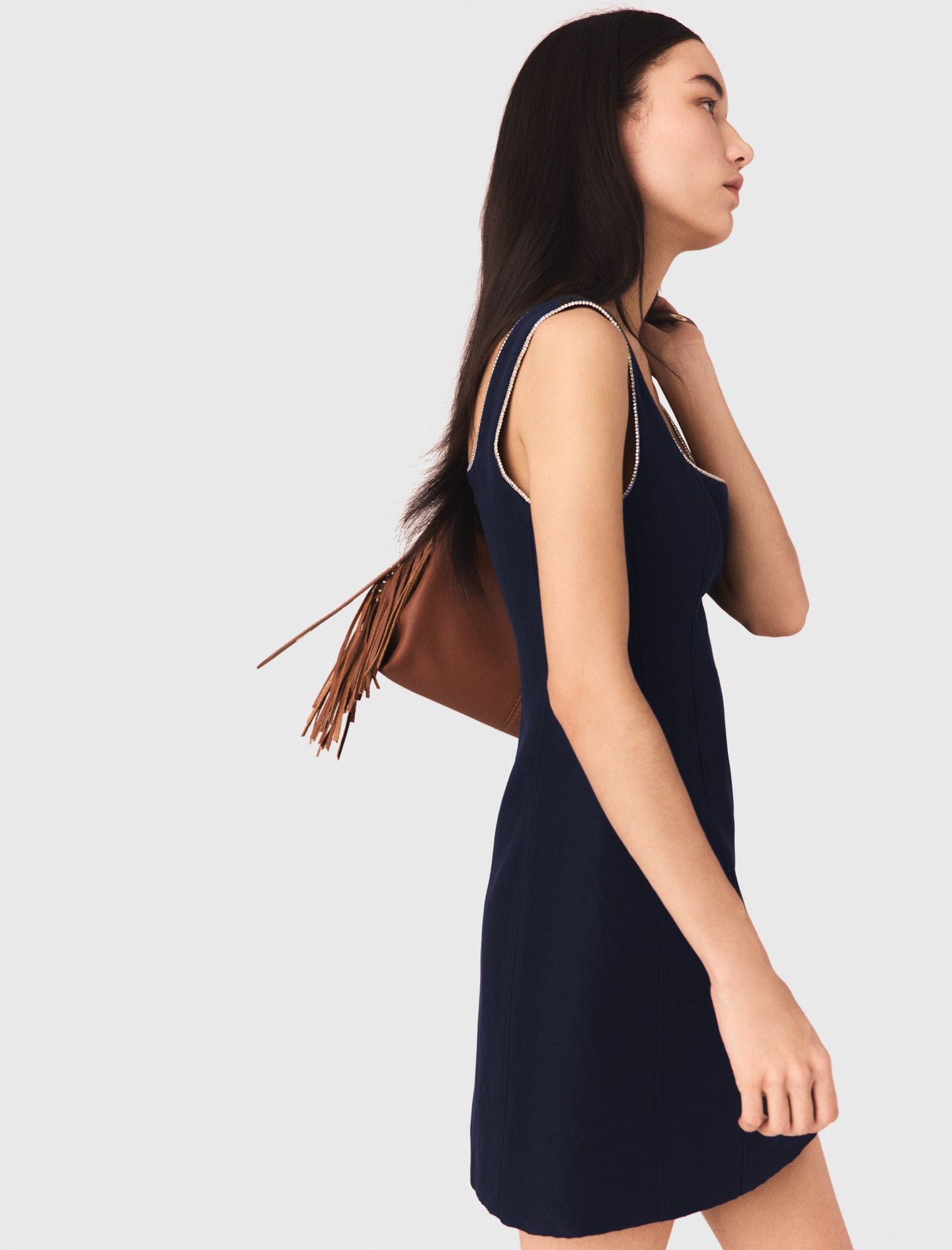 Vestido corto de lino mezclado