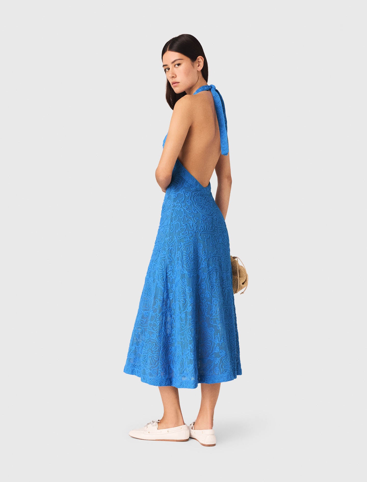 Vestido largo de guipur sin espalda