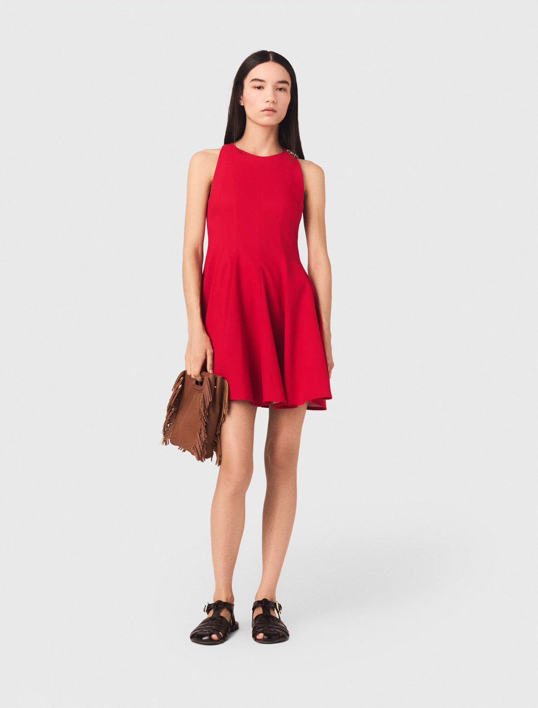 Vestido corto evasé mezcla lino