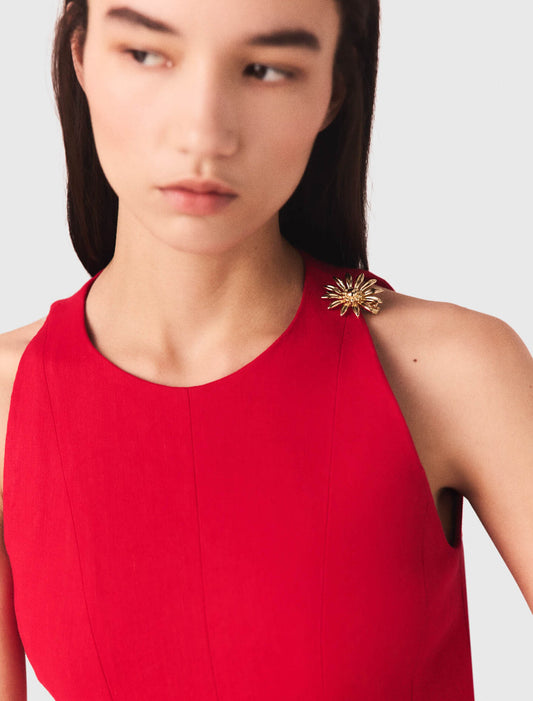 Vestido corto evasé mezcla lino