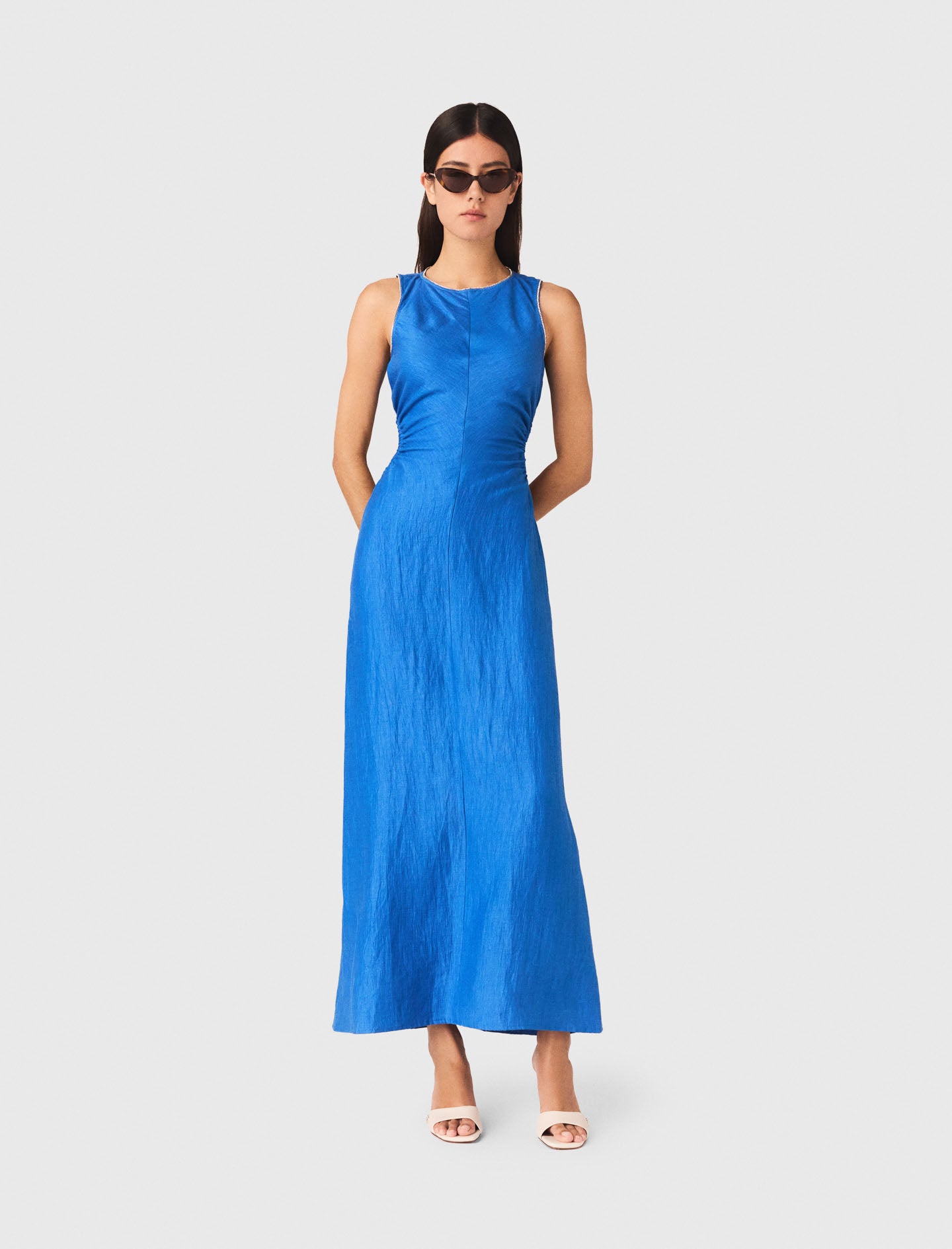 Vestido midi lino mixto sin espalda