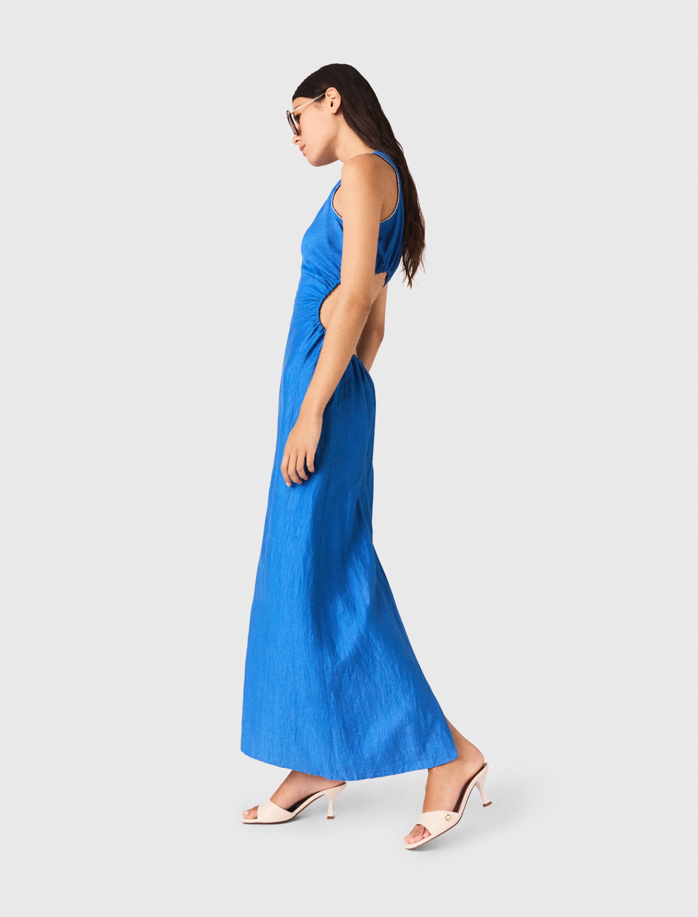 Vestido midi lino mixto sin espalda