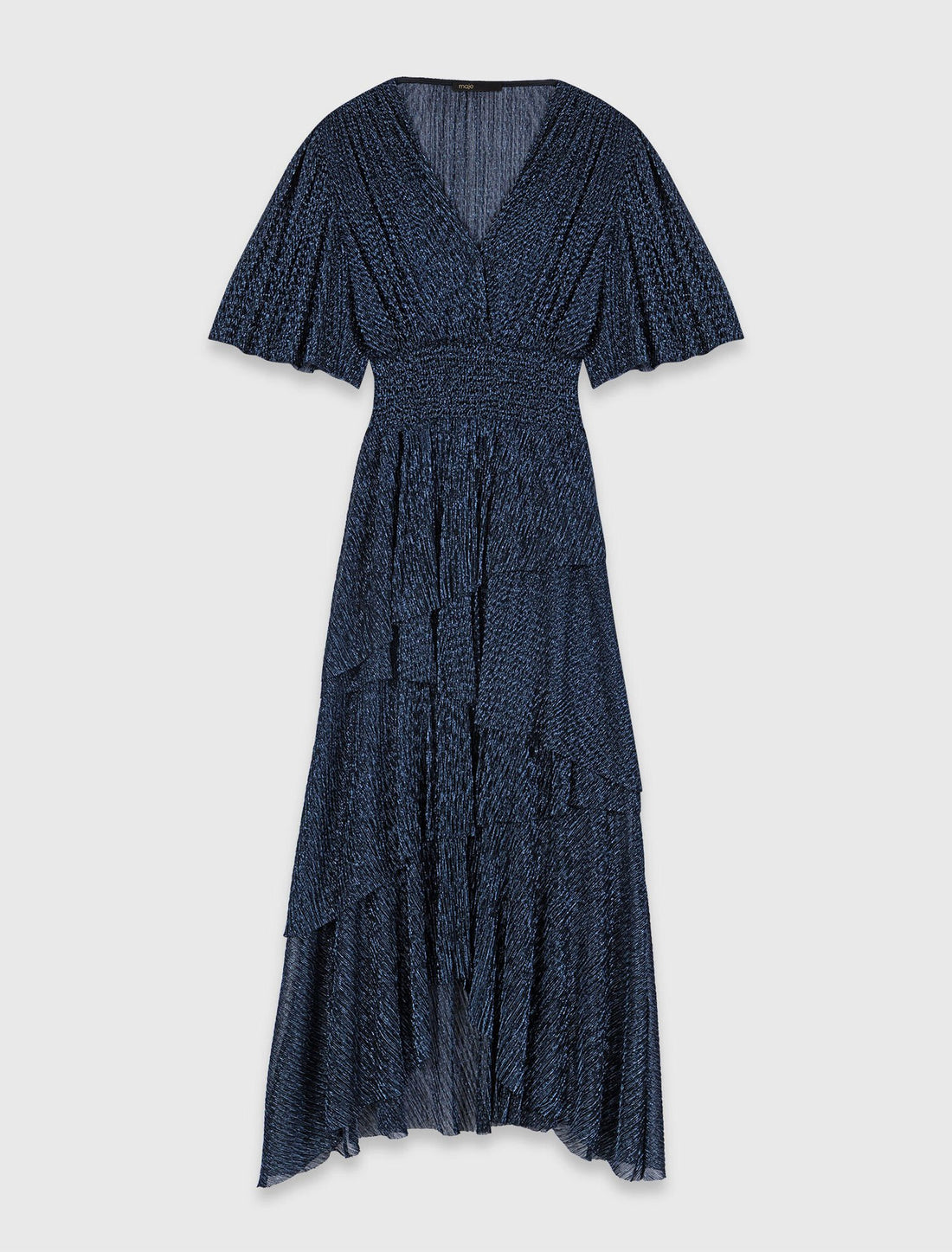 Vestido midi volantes metalizado