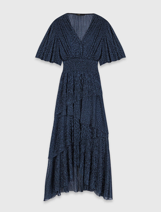 Vestido midi volantes metalizado