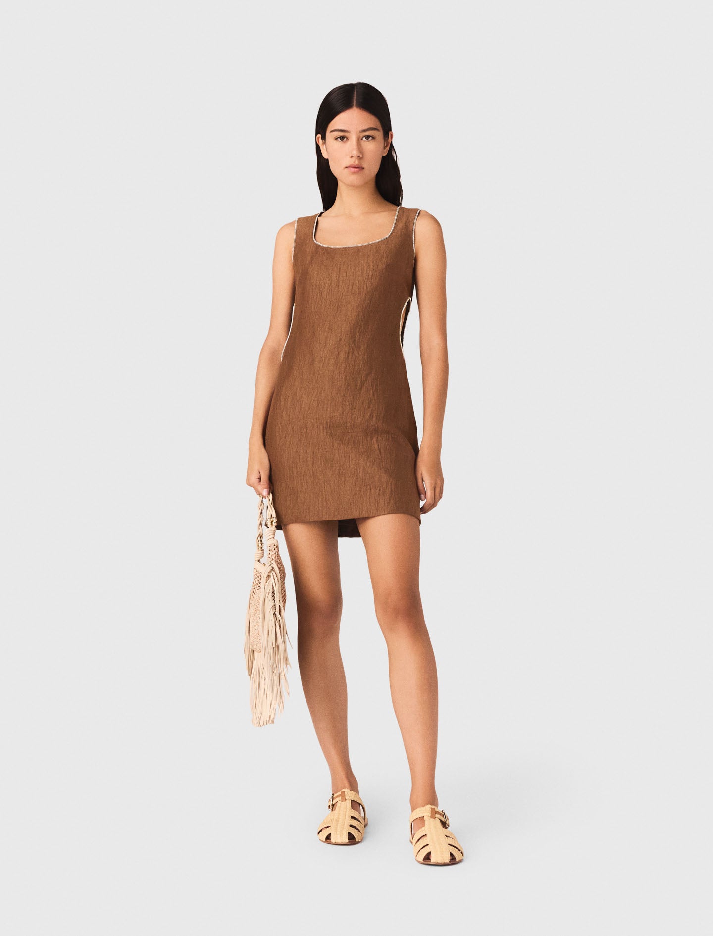 Vestido corto de mezcla de lino