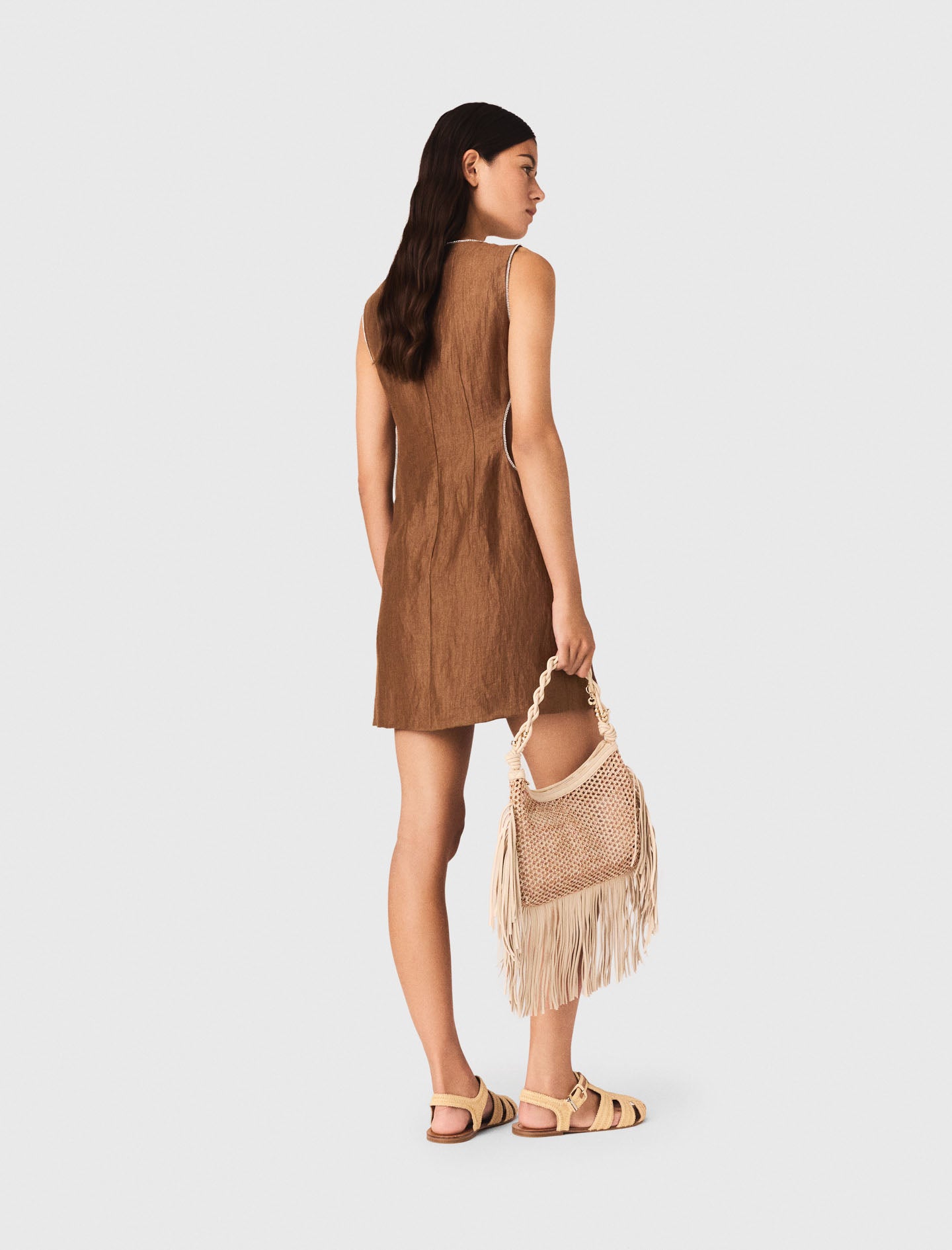 Vestido corto de mezcla de lino