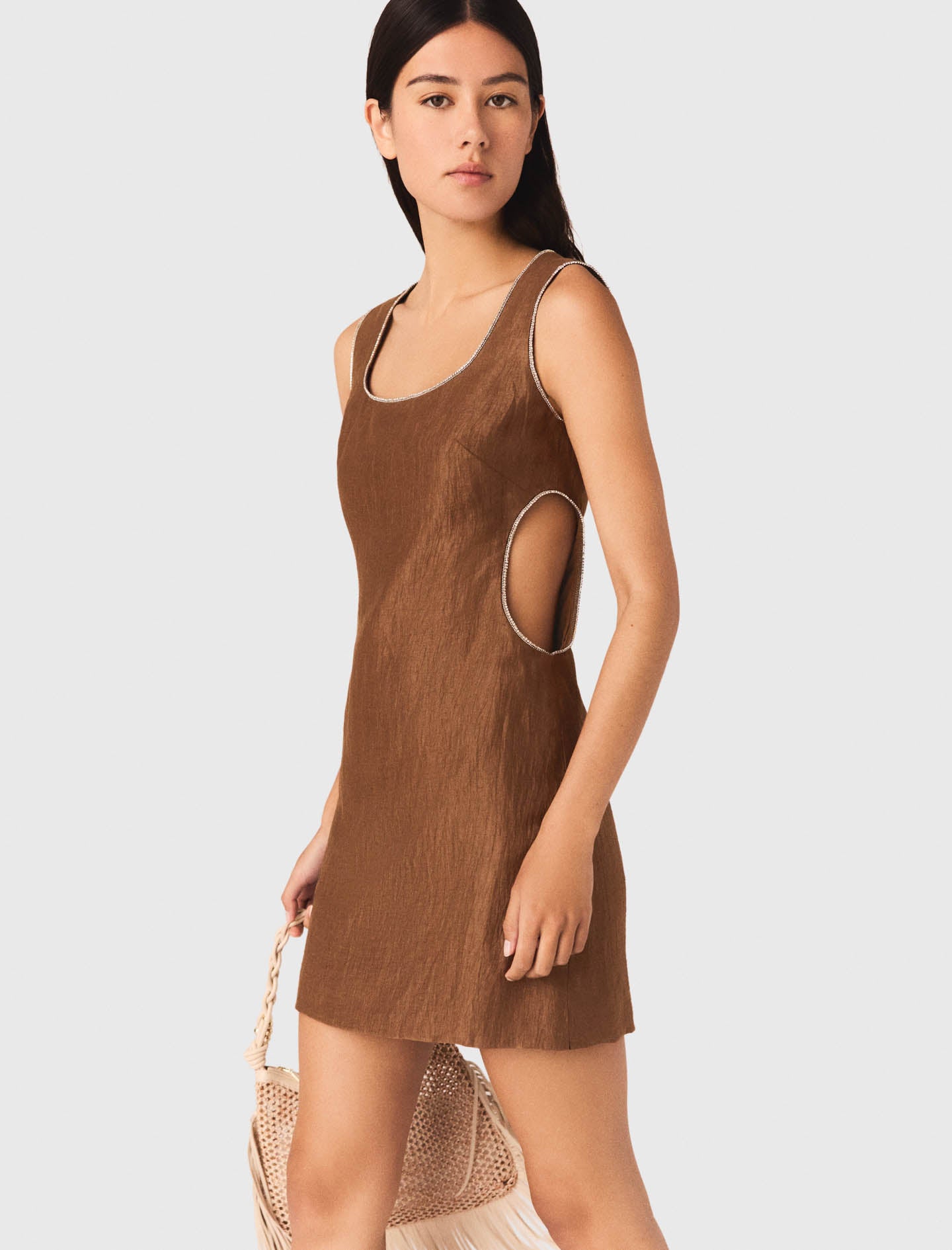 Vestido corto de mezcla de lino