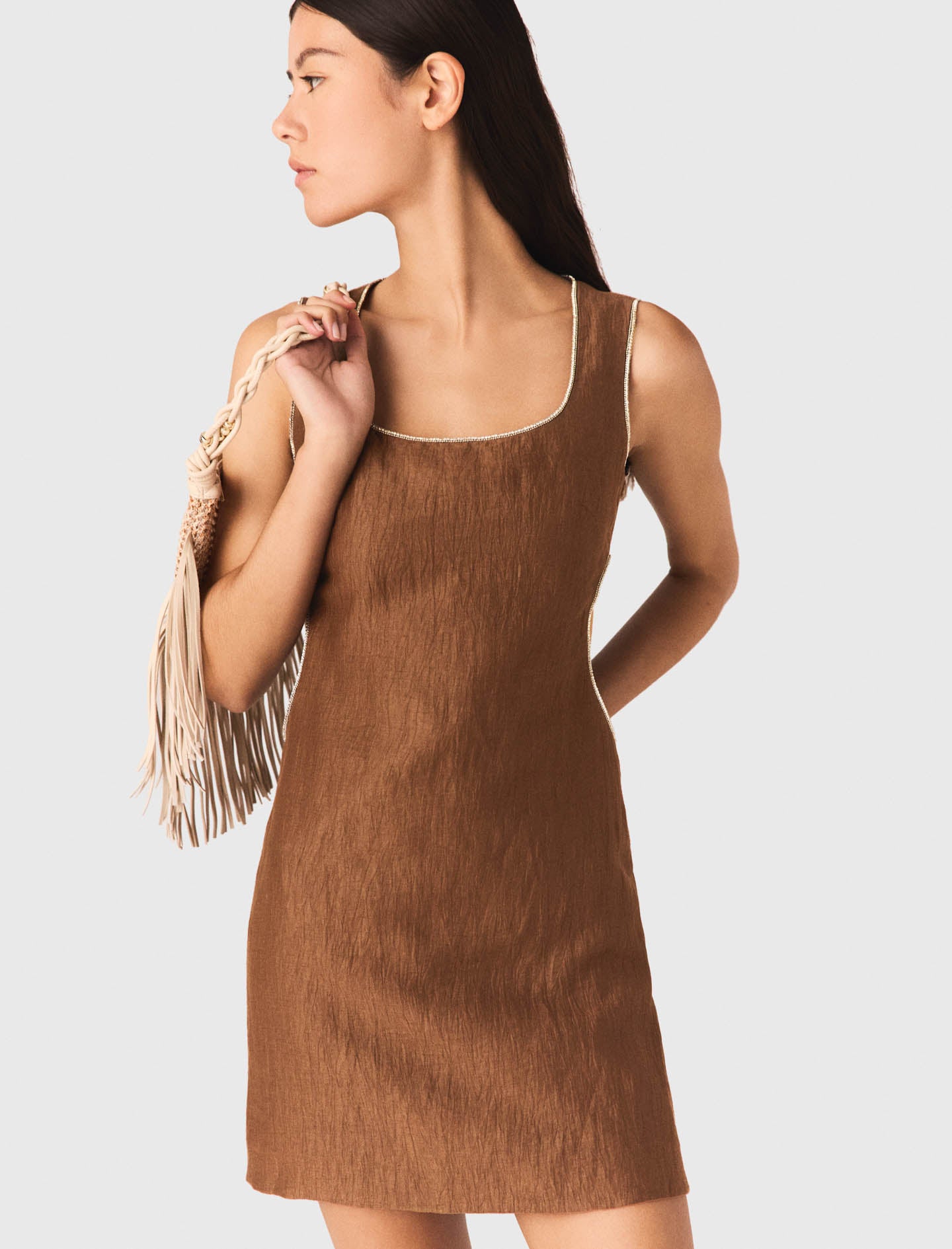 Vestido corto de mezcla de lino