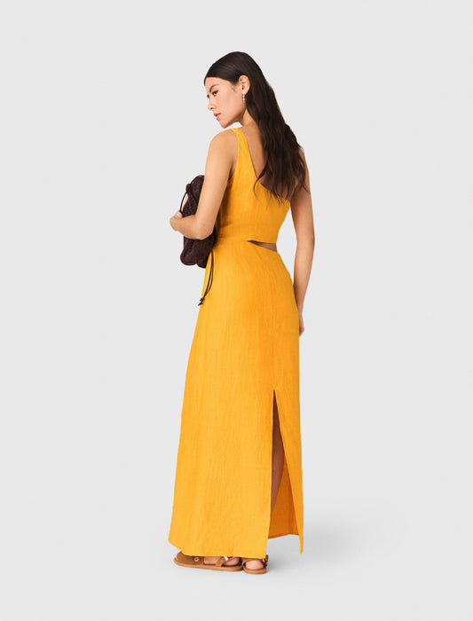 Vestido asimétrico de lino mezclado