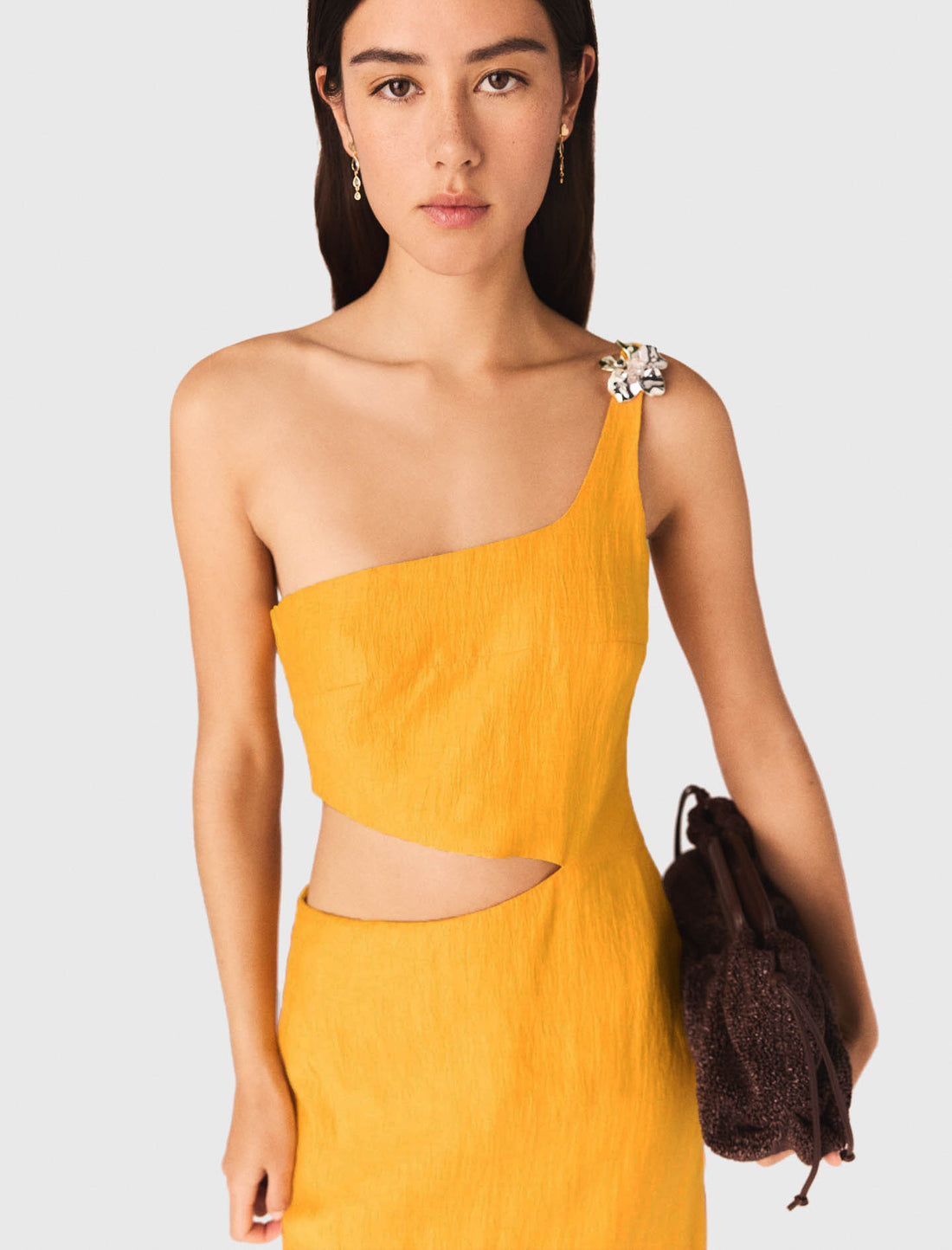 Vestido asimétrico de lino mezclado