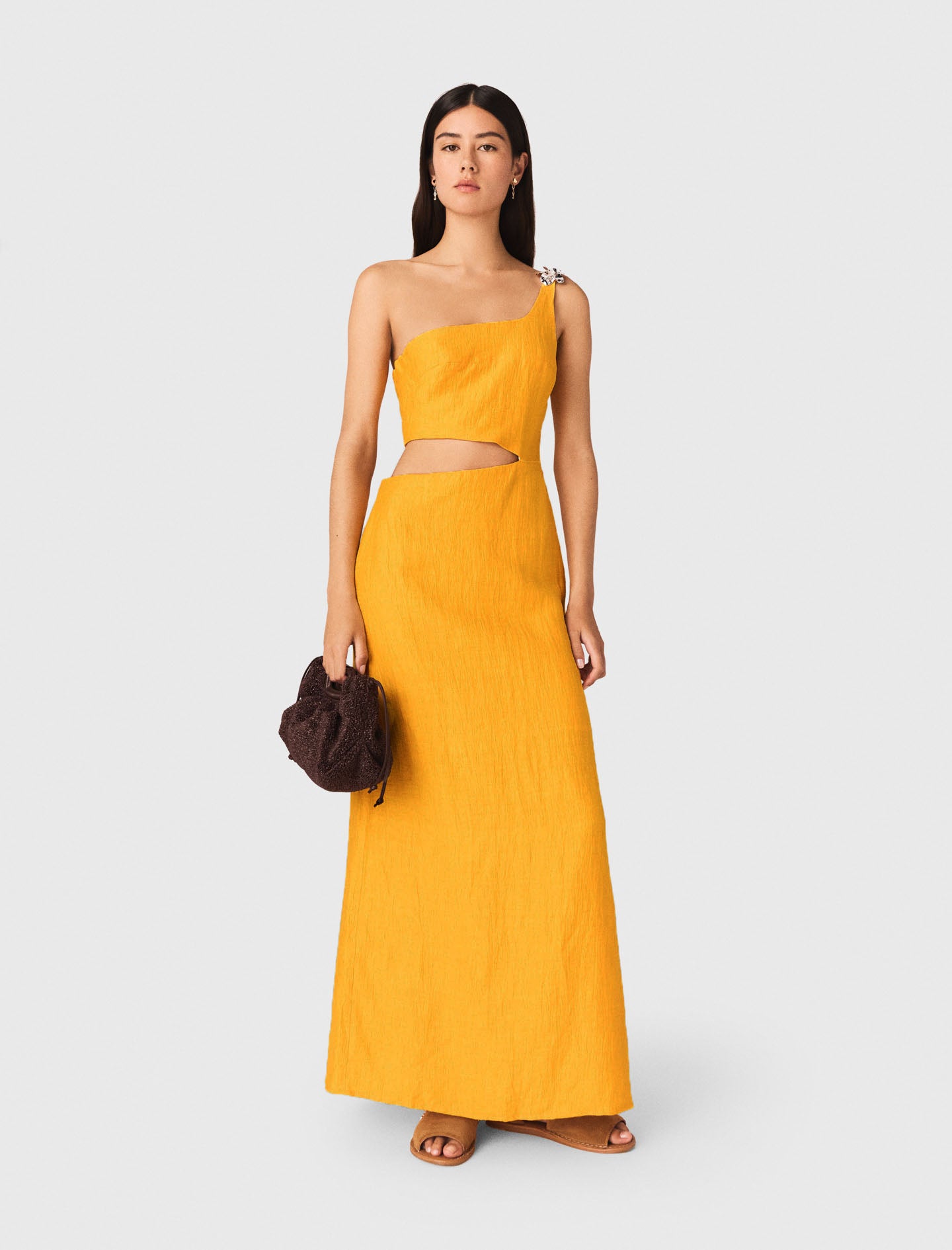 Vestido asimétrico de lino mezclado