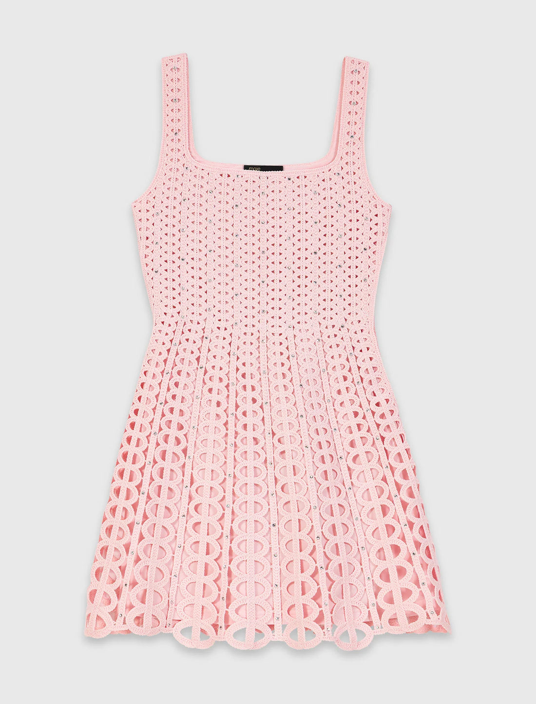 Vestido corto ganchillo con strass