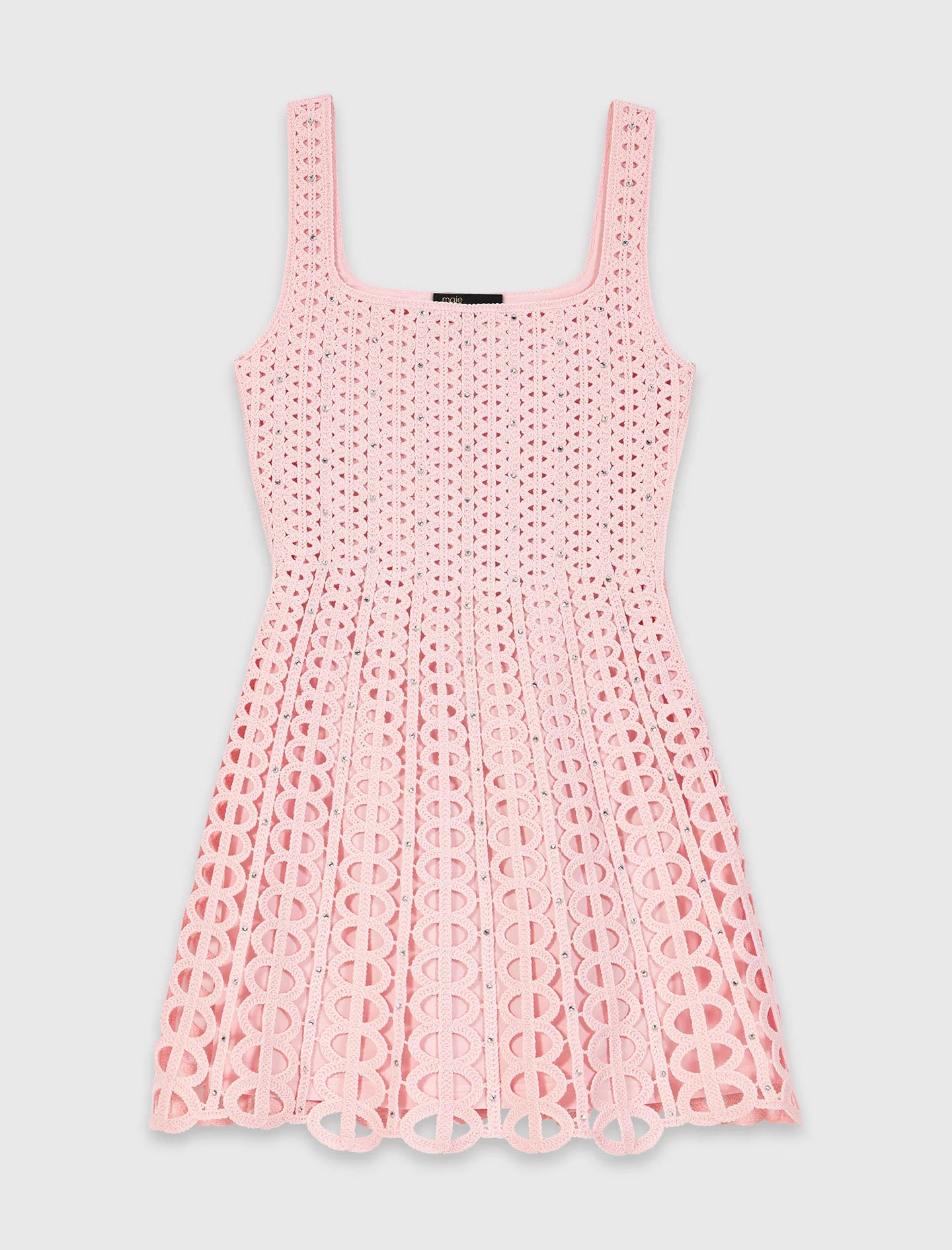 Vestido corto ganchillo con strass