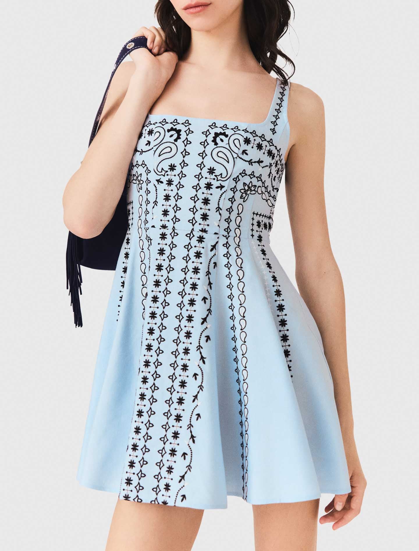 Vestido corto bordado lino mixto