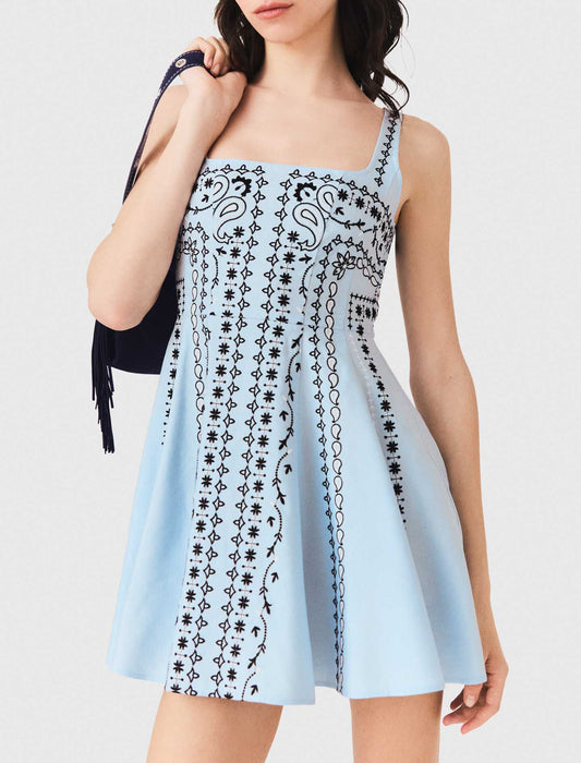 Vestido corto bordado lino mixto