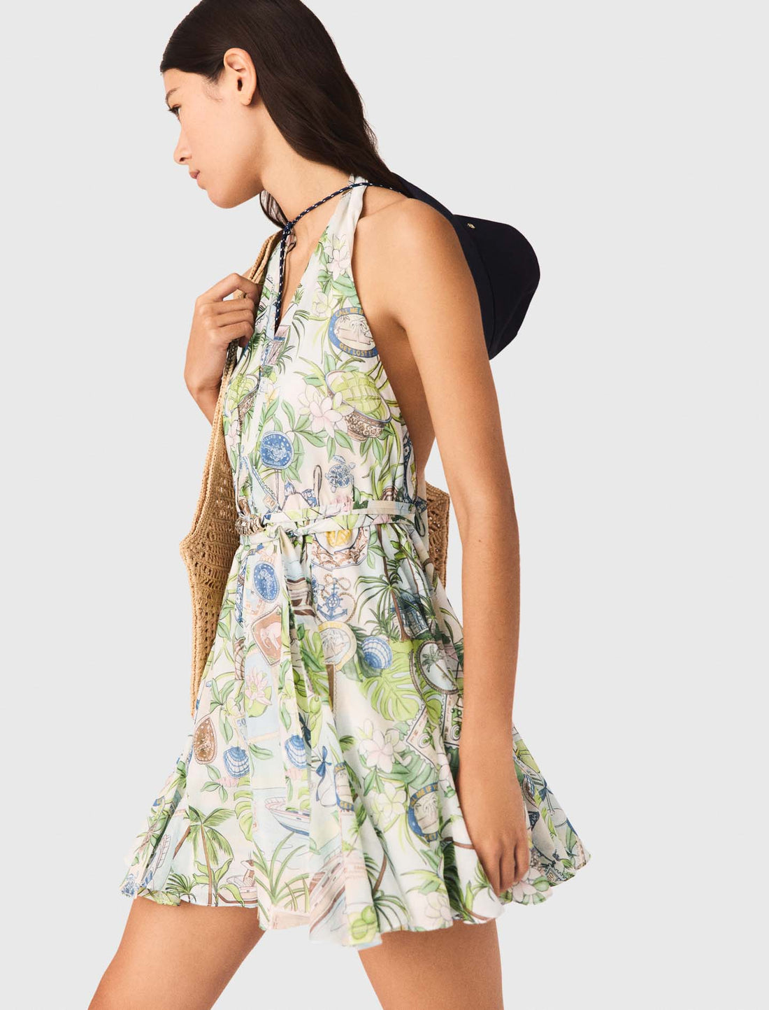 Vestido corto estampado sin espalda