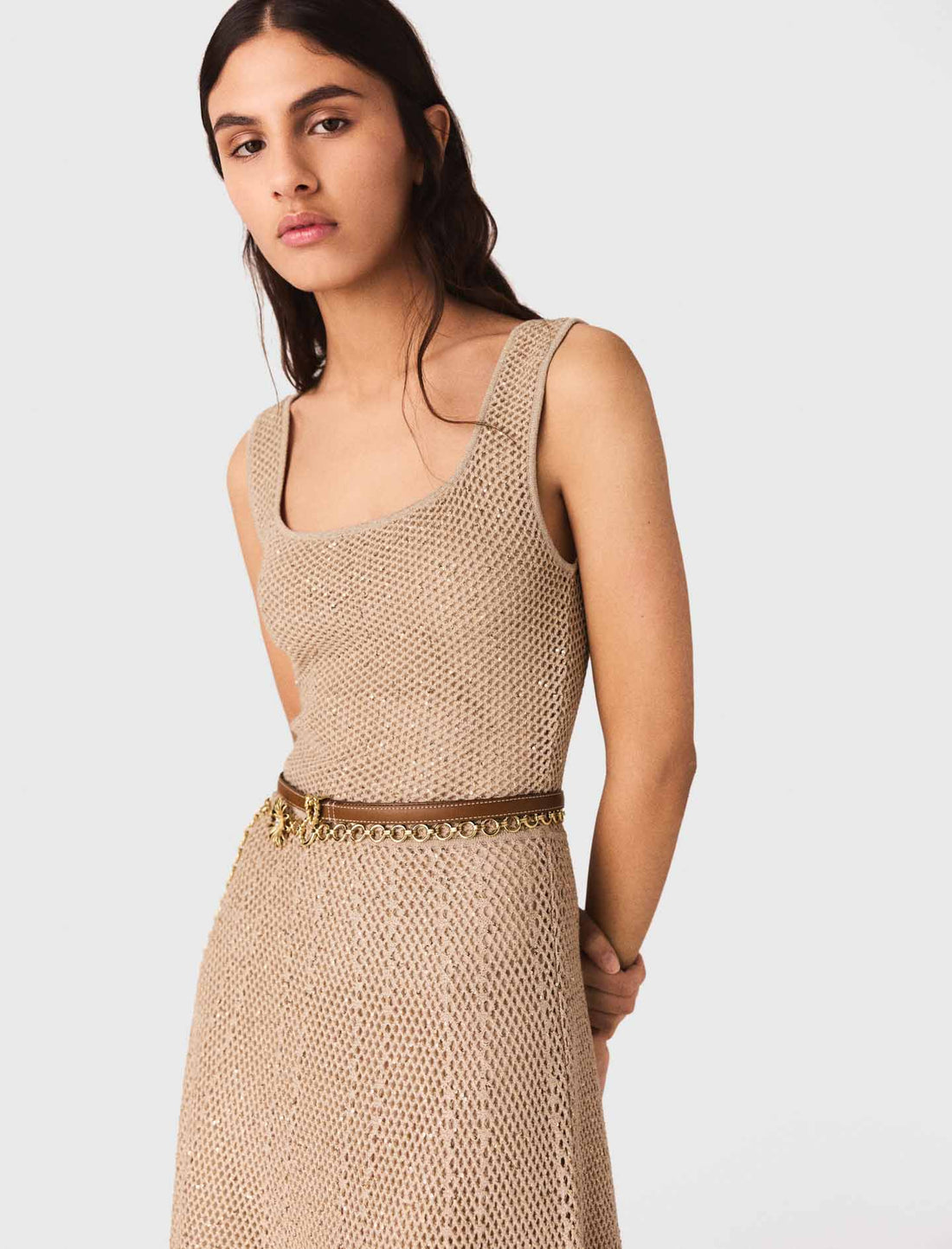 Vestido largo de punto con strass