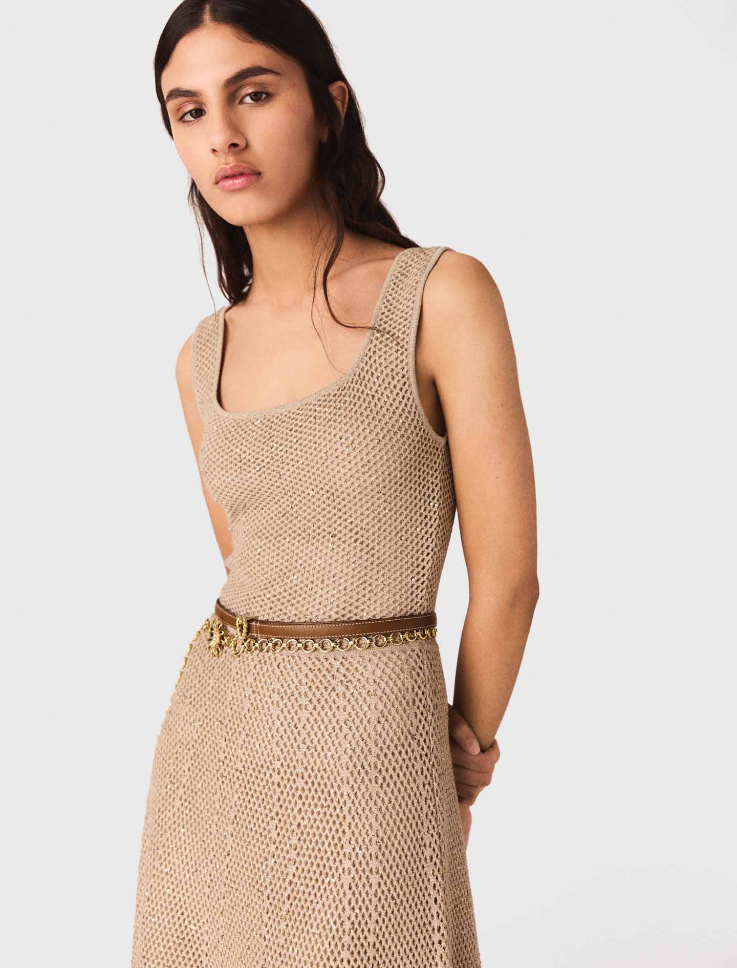 Vestido largo de punto con strass