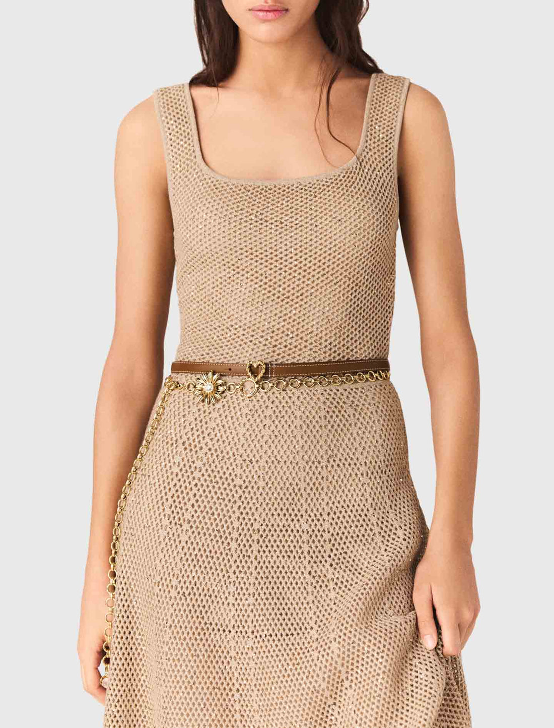 Vestido largo de punto con strass