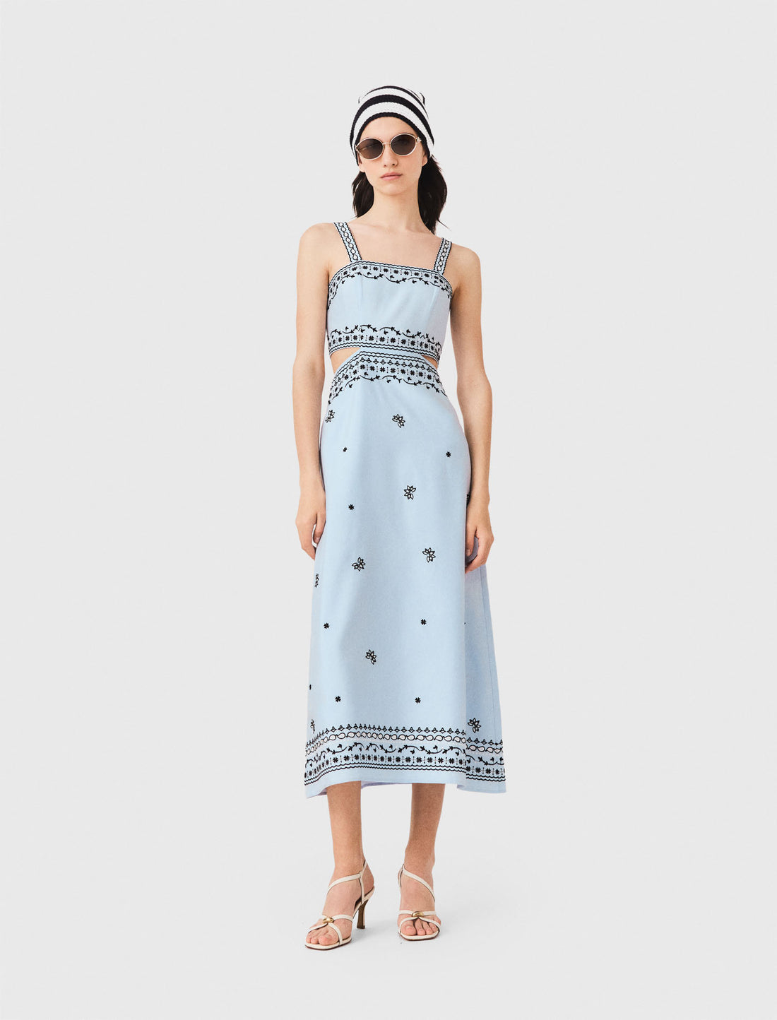 Vestido largo bordado lino mezcla