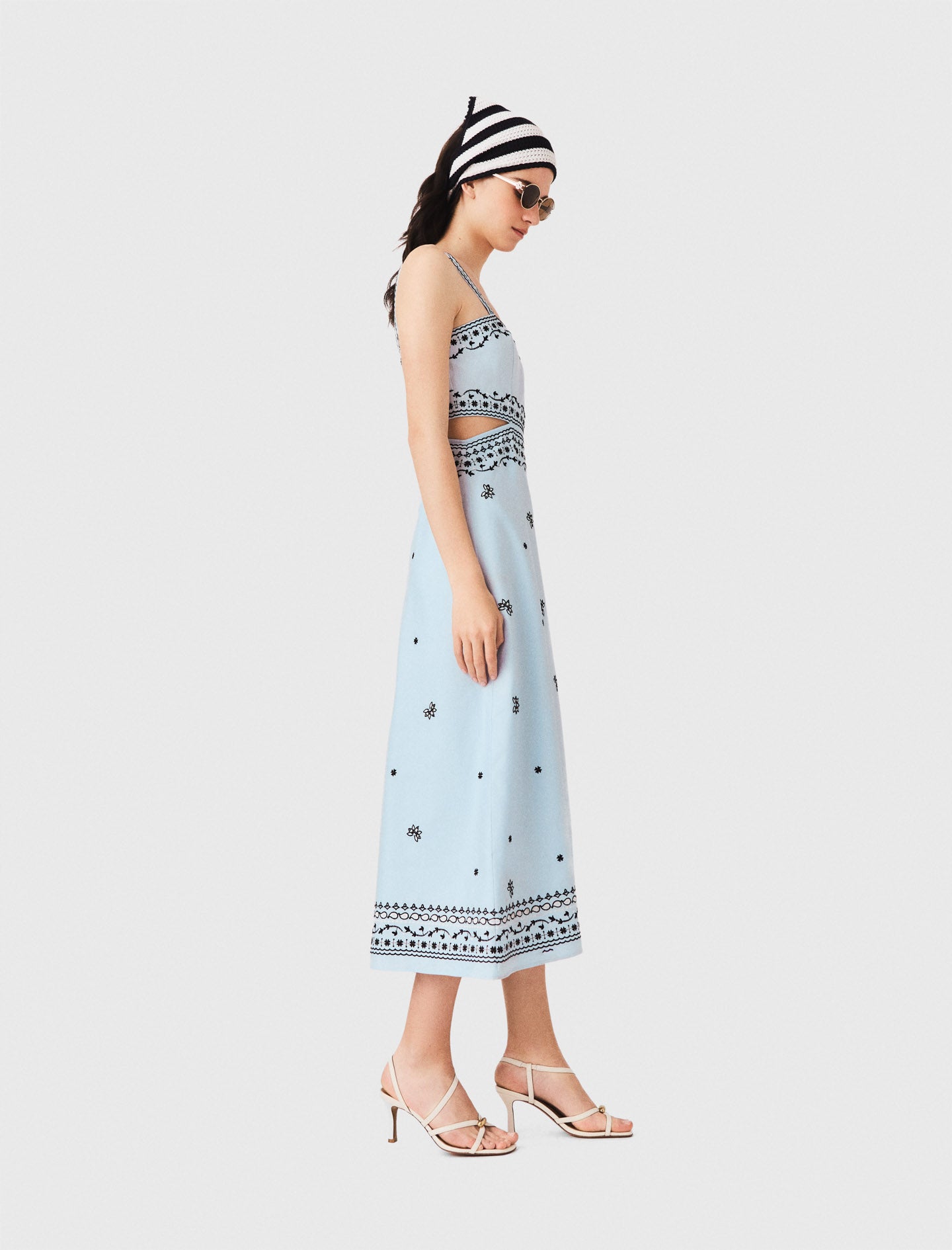Vestido largo bordado lino mezcla