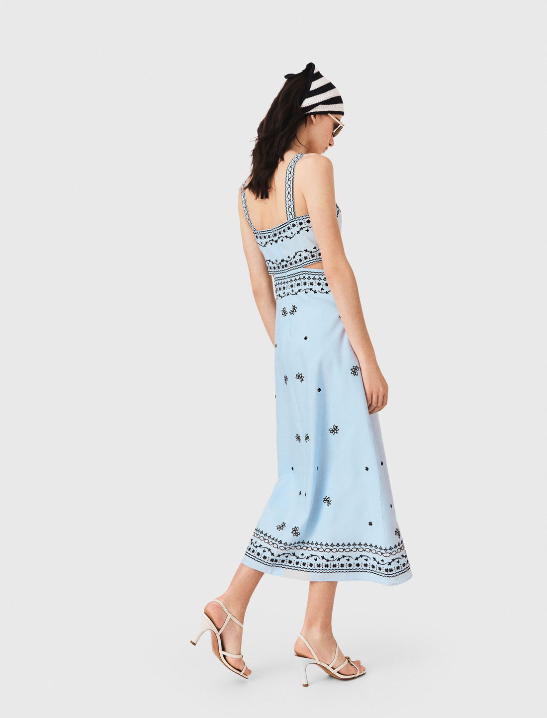 Vestido largo bordado lino mezcla