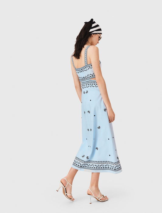 Vestido largo bordado lino mezcla