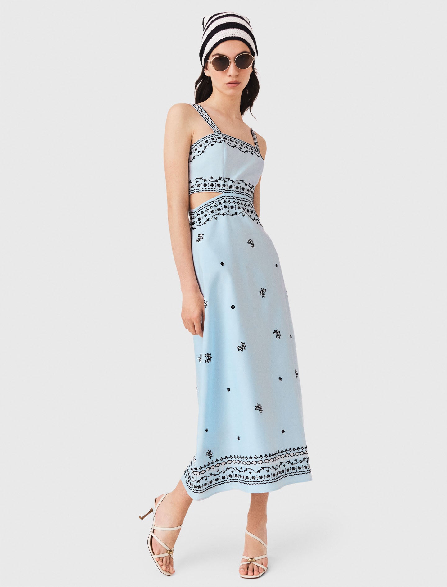 Vestido largo bordado lino mezcla