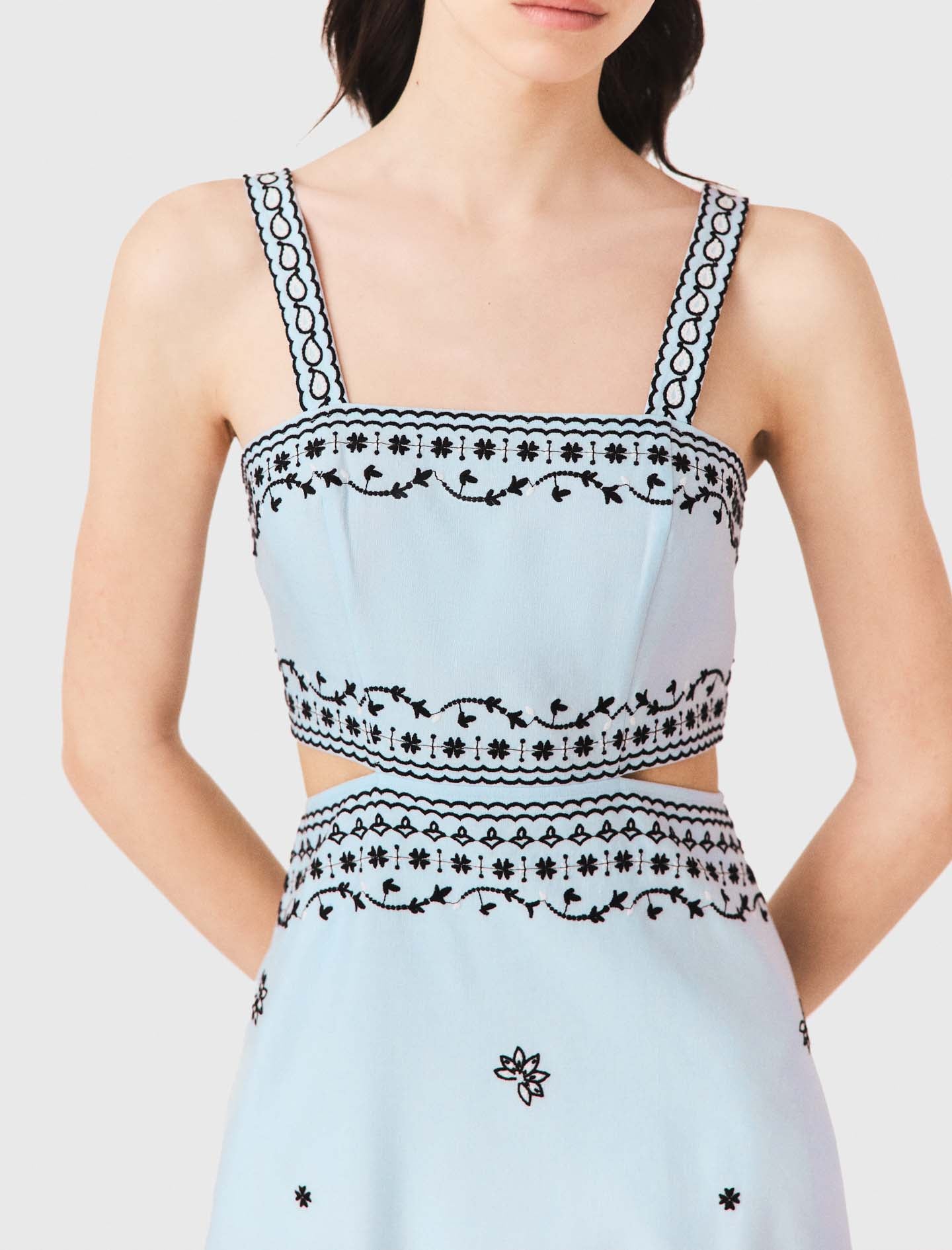 Vestido largo bordado lino mezcla