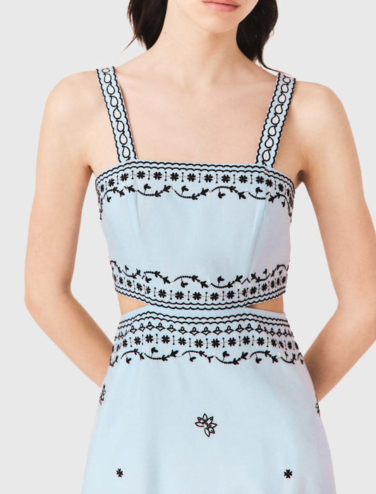 Vestido largo bordado lino mezcla