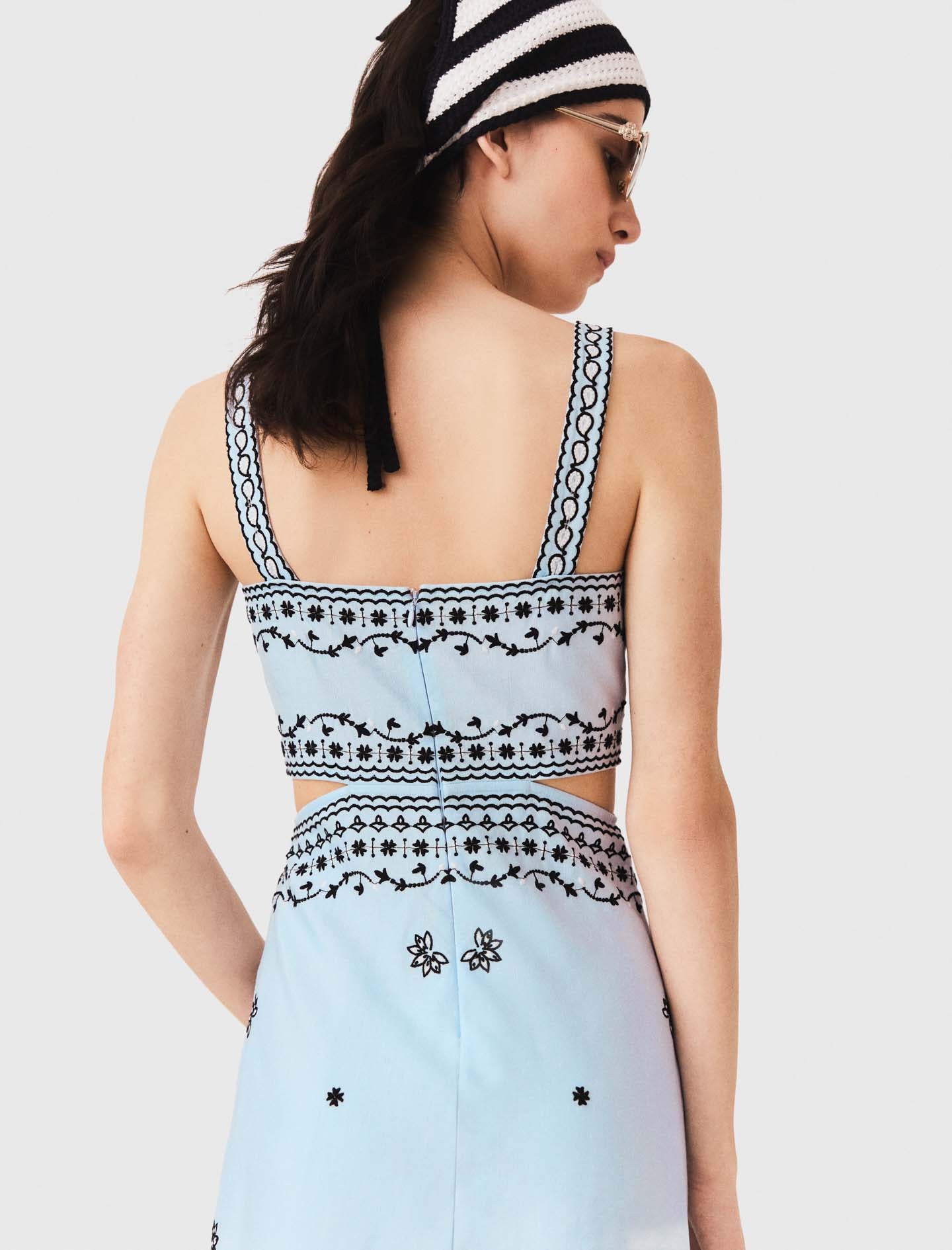 Vestido largo bordado lino mezcla