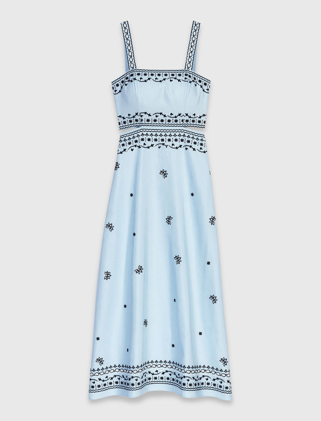 Vestido largo bordado lino mezcla