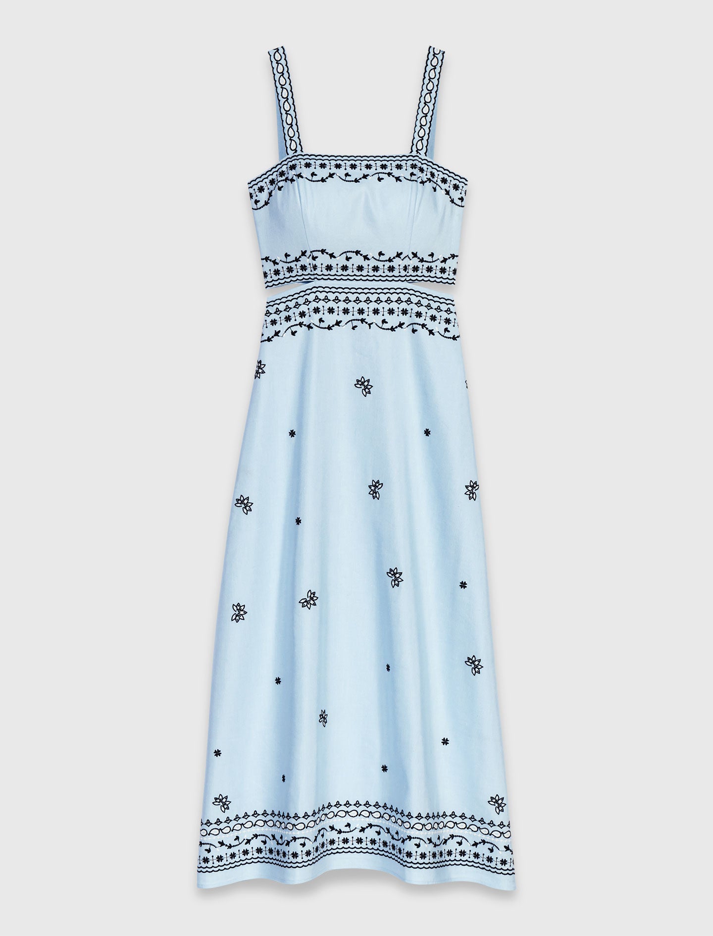 Vestido largo bordado lino mezcla