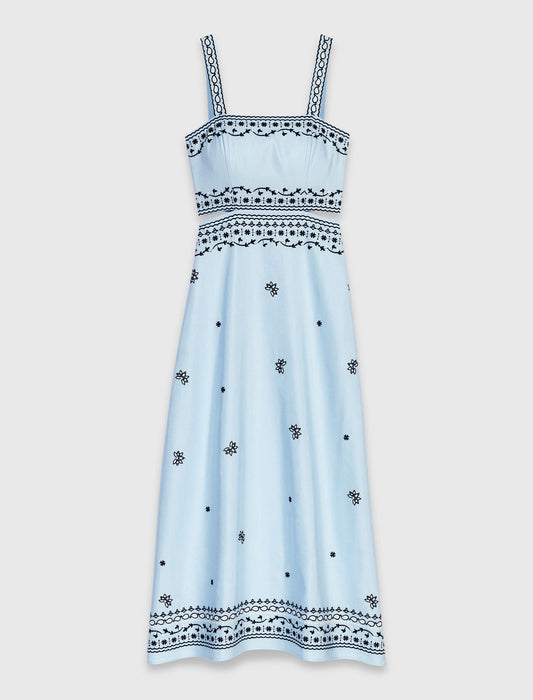 Vestido largo bordado lino mezcla