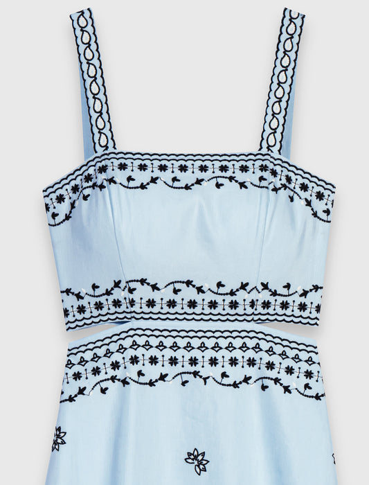 Vestido largo bordado lino mezcla