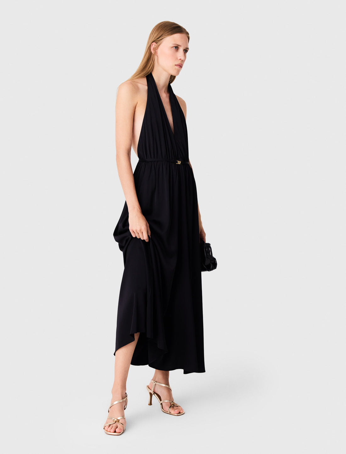 Vestido largo plisado sin espalda