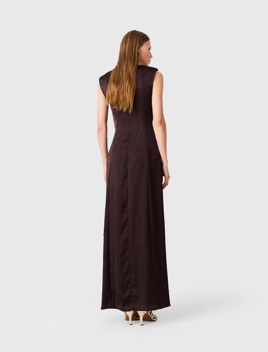 Vestido largo satinado y drapeado