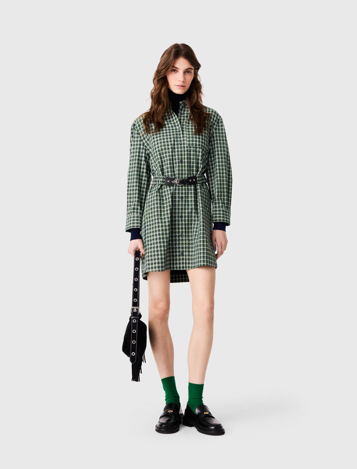 Vestido camisero corto con strass