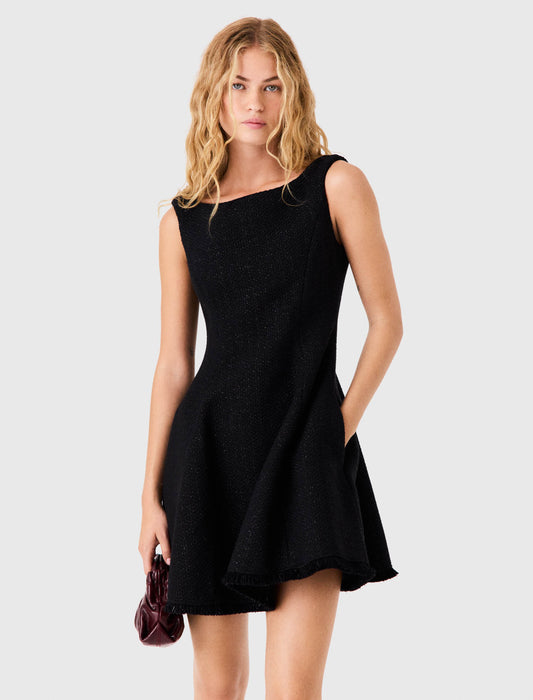 Vestido corto de tweed con flecos
