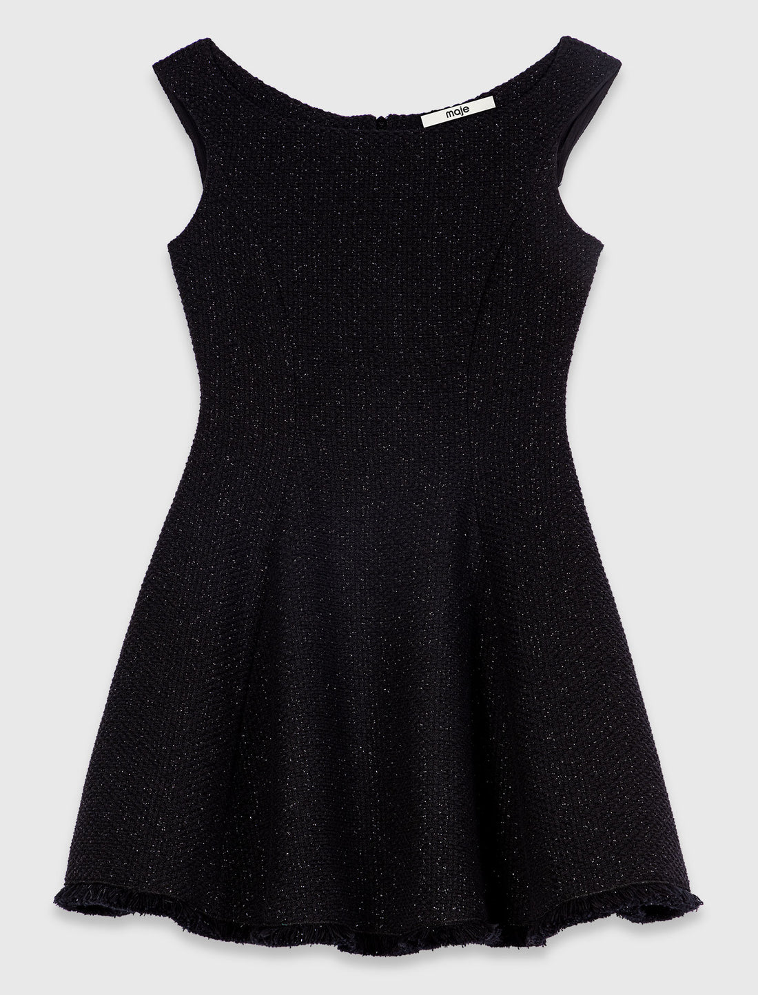 Vestido corto de tweed con flecos