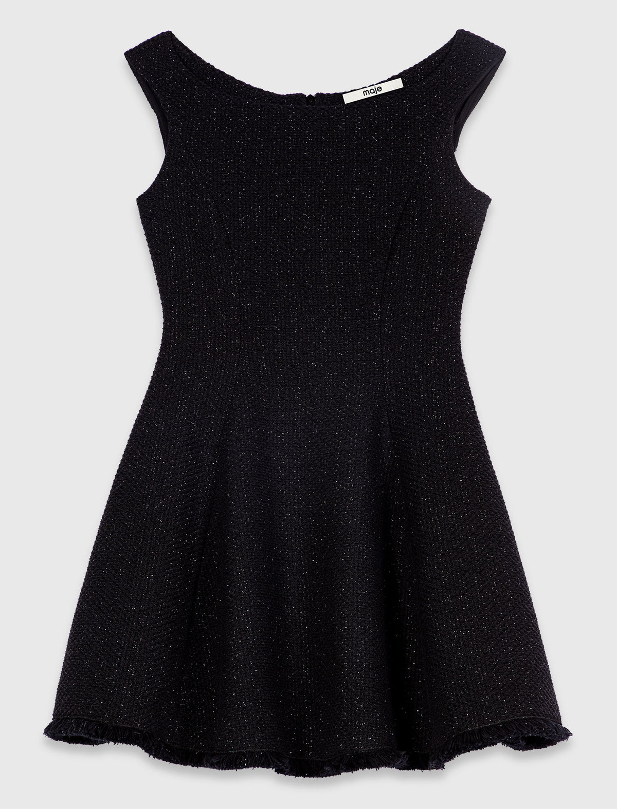 Vestido corto de tweed con flecos