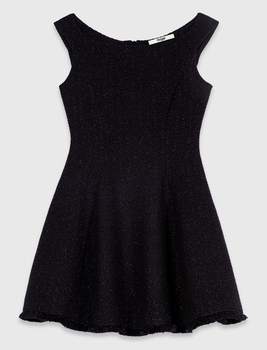 Vestido corto de tweed con flecos
