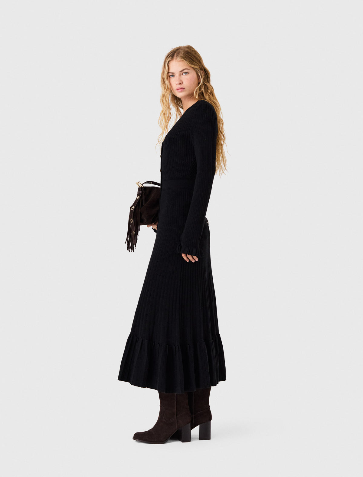 Vestido largo de punto con volantes