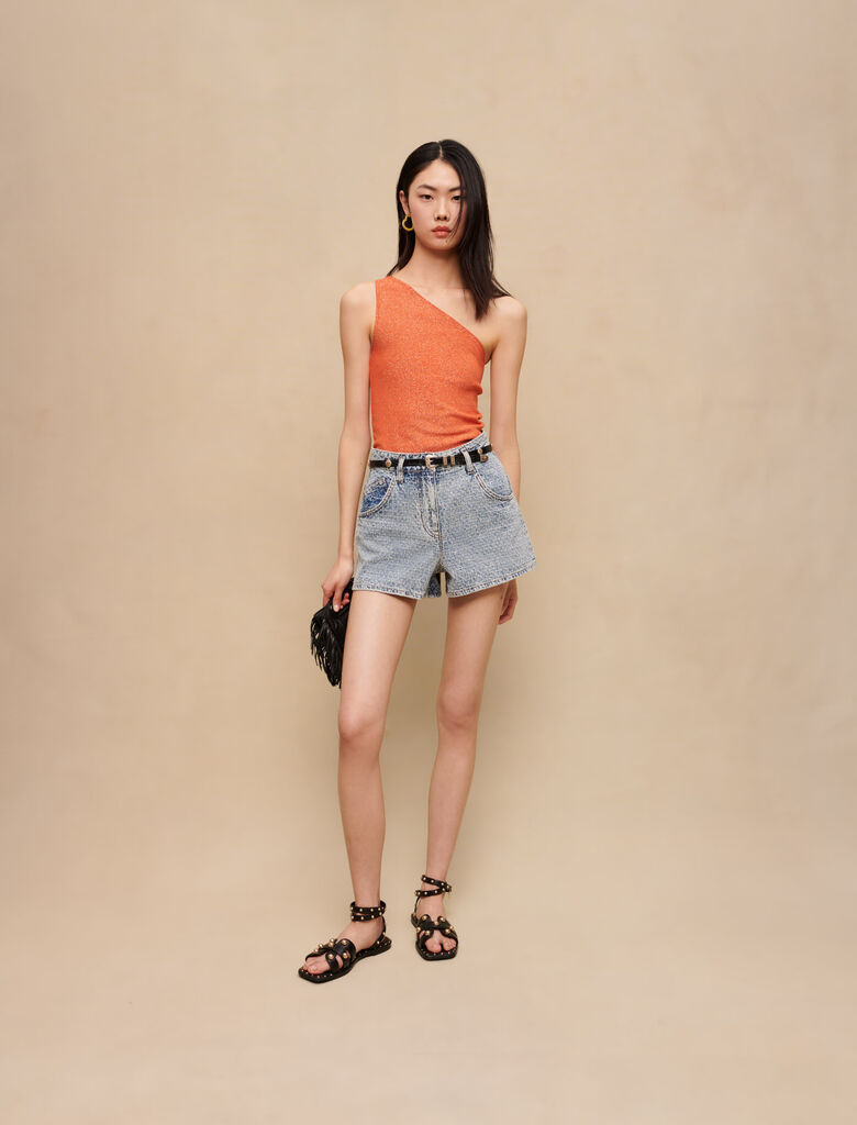 Short vaquero de jacquard y pedrería
